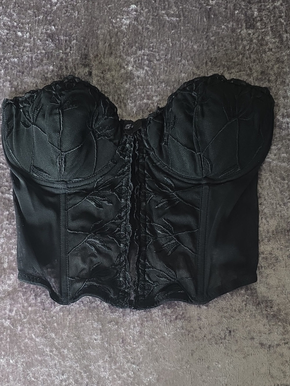 Size 34C Black Bustier Strapless Lace Bra